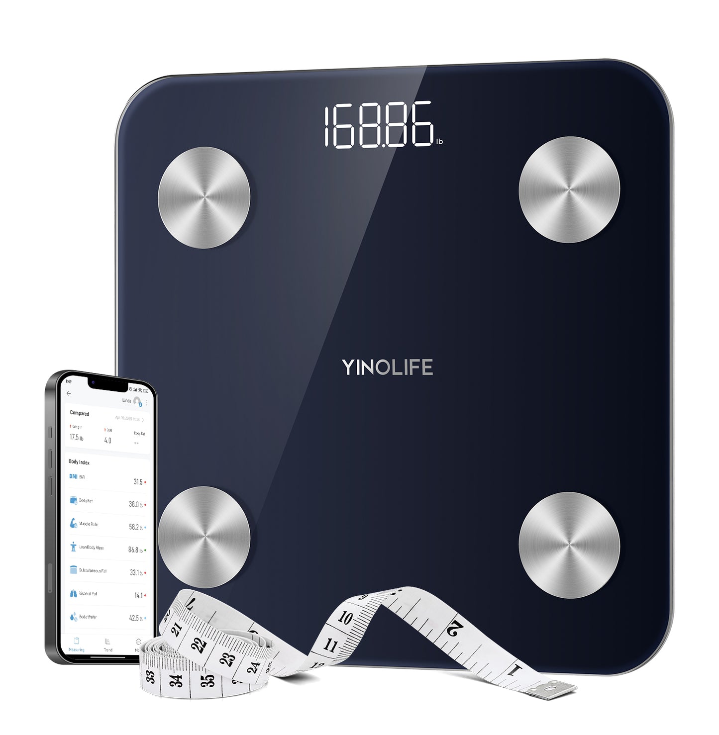 YINOLIFE Smart Scale for Body Weight, BMI, Body Fat, Muscle Mass, Highly Accurate Digital Bathroom Scale, 20 Body Composition Analyzer Sync Apps 400lbs,10.2" Compact Scale, Blue