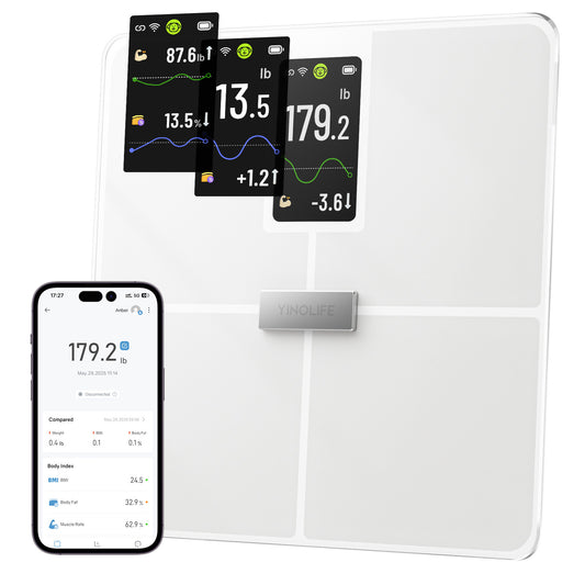 YINOLIFE Smart Scale for Body Weight with BMI, Body Fat, Muscle Mass, Digital Weight Scale with 20 Metrics, Wi-Fi Bluetooth Bathroom Scale with 4.3" Color Display, 400 lbs, White