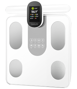 YINOLIFE Smart Scale for Body Weight, 8 Electrode Bathroom Scale for Weight Fat BMI Muscle Mass, 28 Full Body Composition Analyzer, Accurate Weight Scale, Rechargeable, 400 lbs, White